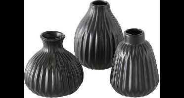 Boltze - Set van 3 - Vaasjes - Esko - Keramiek - Zwart - 12x9cm
