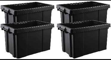 EDA Opbergbox/opbergkrat 54 L - 10x - zwart - kunststof - L60 x B40 x H33 - stapelbaar/nestbaar - opbergbak - opbergen