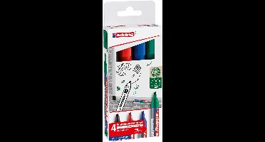 edding 363 whiteboard marker set met 4 kleuren - zwart, rood, blauw, groen - beitel punt 1-5 mm - ook geschikt voor flipover papier - navulbaar - cap-off technologie