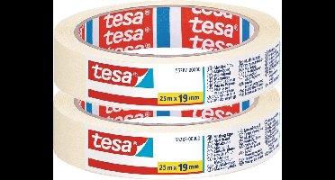 Tesa Afplaktape - 2x rol - wit - 19 mm x 25 m - schilderstape - maskeertape - Masking tape