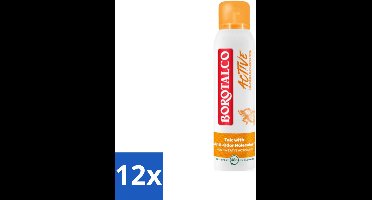 Borotalco - Deodorant Spray - Active - Mandarin & Neroli Fresh - 0% Alcohol - 150 ml - Voordeelverpakking - 12 stuks