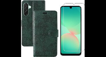 Hoesje geschikt voor Samsung Galaxy A26 bookcase Groen - Met screenprotector tempered glass Galaxy A26