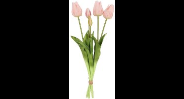 Countryfield Kunst tulpen boeket Greigii - 5x stuks - licht roze - real touch - 45 cm - levensechte kunstbloemen