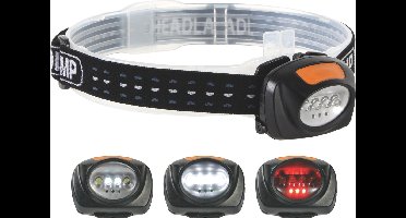 Perel Led hoofdlamp, koplamp led voor joggen lopen kamperen wandelen, verstelbare hoofdband, zaklamp led, superheldere verlichting, 4 witte en 3 rode leds, 3 lichtmodi