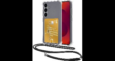 Hoes Geschikt voor Samsung S25 Plus Hoesje Pasjeshouder Cover Met Koord Shock Proof Case Siliconen Hoes Met Telefoonkoord en Kaarthouder - Transparant