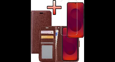 Hoesje - Met Screenprotector - Geschikt voor Samsung Galaxy S25 - Luxe Pasjeshouder - Bookcase Portemonee - Flip Case - Kunstleer Book Case - Flipcase - Book Cover - Walletcase - Portemonneehoes - Bruin