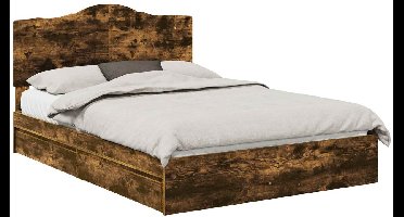 vidaXL - Opbergbed - met - hoofdeinde - Rook - Eiken - 140 - x - 190 - cm - Bewerkt - hout