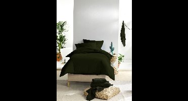 De Witte Lietaer Dekbedovertrek Olivia Kahki - 140 x 200/220 cm - Donkergroen - Katoen Satijn