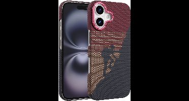 Hoesje Geschikt voor iPhone 16 Hoesje Rood - Carbon Hoesje Geschikt voor MagSafe iPhone 16 - Shockproof Back Cover
