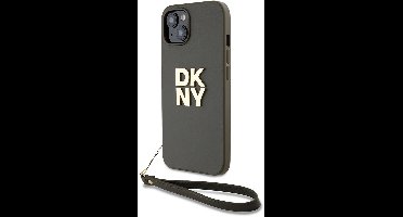 DKNY, Geschikt voor Apple iPhone 13 hoesje met metallic logo en polsbandje, Bruin