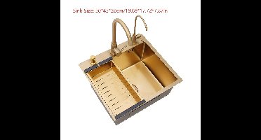 Gouden RVS Keukenspoelbak – Keukenspoelbak – Spoelbak – Keukenschaal – Keukenspoelbak RVS – Grote Capaciteit 50x45x20 cm – Geluidsreducerende Silencer Pad