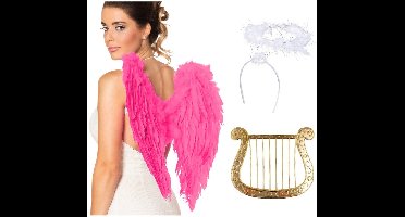 Boland Engel verkleedaccessoires set - roze - engelen vleugels - 3-delig - carnaval / kerst thema