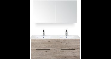Seville Badmeubelset 120 cm - 4 Laden Craft Oak Edge - Wastafel Enjoy Dubbel met Spiegelkast