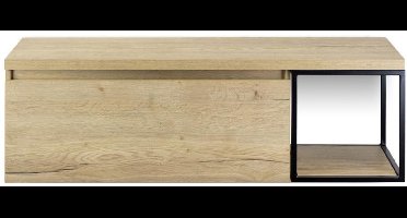 Frozen Badmeubelset 140 cm - Greeplijst in Kleur - Zwart Frame - Wastafelbovenblad Natuur Eik