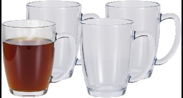 Excellent Houseware Theeglazen - 4x - 400 ml - H12 cm - gehard glas - koffieglas