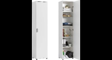 Sierra Opbergkast, multifunctionele kast 40 cm breed met 1 deur en 4 legplanken, universele kast voor in huis, hal, kantoor of slaapkamer, 40 x 35 x 184 cm (B x D x H), wit