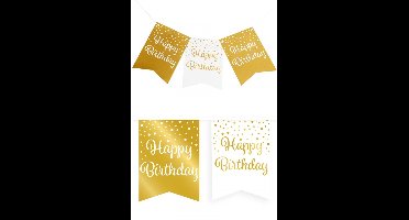 Vlaggenlijn Vaandel goud-wit Happy Birthday