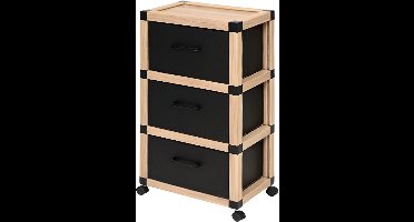 Storage Solutions Opbergkastje op wielen met 3 lagen - beige/zwart - 46 x 32 x 85 cm - badkamer en meer