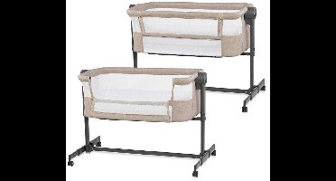 Kinderkraft NESTEE UP 2 - Bijzetbed - Co-sleeper - 2w1 - Aanschuifwieg voor Baby - In Hoogte Verstelbaar Babybed - met Matras - Beige