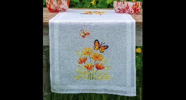 Vervaco - Loper kit - Oranje bloemen en vlinders - PN-0187941 - Borduren - Borduurpakket - Borduurpakket volwassenen - Borduurpakket kind