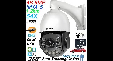 PTZ Beveiligingscamera – Dome Camera – IP Camera – Surveillance Camera – Speed Dome – 8MP 4K Ultra HD – 54X Optische Zoom – Laser Infrared Nachtzicht – Automatische Tracking