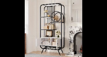 Metalen Kast – Opbergkast – Wandkast – Boekenkast – Archiefkast – Zwart-Wit – Stabiel Metalen Frame – 3 Verstelbare Planken