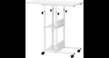 Springos Bureau – Werkbureau – Computer Bureau – Bureautafel – Op Wielen – Verstelbaar - 73-85 X 40 X 80 CM – 20 Kg - Wit - Metaal - Hout