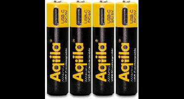 Aqiila Oplaadbare batterijen AAA 1,5V Li-ion, USB-C, 600 mAh, 4 stuks Lithium AAA oplaadbare Batterijen met 4-in1 USB-C kabel