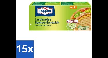 Toppits – Lunchzakjes – Hersluitbaar – 1 Liter – 50 Zakjes - Bulkverpakking - 15 stuks