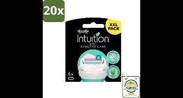 20 x Wilkinson Intuition - Navulmesjes - 2 in 1 Sensitive Care - Voor Gevoelige Huid - 6 mesjes - Grootverpakking - Gevoelige Huid - Scheren - Navulmesjes - Schuimende Huidconditioner - Dermatologisch Getest