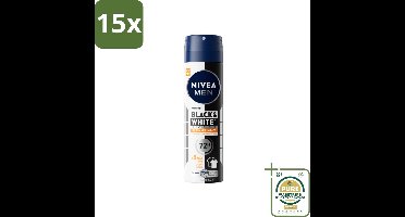 15 x NIVEA MEN - Deodorant Spray - Black & White Ultimate Impact - 150 ml - Grootverpakking - Anti-transpirant Spray - Anti-vlekken - Zweetbescherming - Kledingbescherming - Deodorant Spray