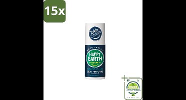 15 x Happy Earth – Deodorant Roll-On – 100% Natuurlijk Men Protect – 75 ml - Grootverpakking - Natuurlijke Deodorant Voor Mannen - Frisse Geur - Deodorant Zonder Aluminium - Huidvriendelijk - Vegan Deodorant