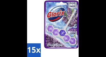 Glorix - Toiletblok - Power Clean Lavendel - Frisse Geur - 1 blok - Bulkverpakking - 15 stuks