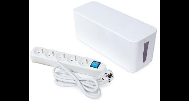 Perel Stekkerdoos met schakelaar en kabelbox, 5 stopcontacten met penaarde (type E), kabel 1.5 m, 3G1.5, wit
