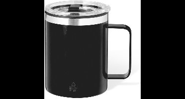 Benson Warmhoudbeker - thermos beker Barista - reis koffiebeker - RVS - zwart - 400 ml - deksel