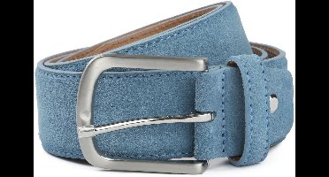 Suitable Riem Suède Leer Blauw - Maat 95 - Heren leren broekriem / broeksriem - Ceintuur - Riem casual