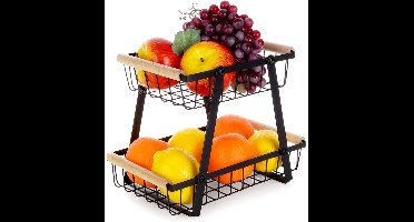 Fruitschaal Etagere Metaal Zwart 2-Niveaus - Fruitmand