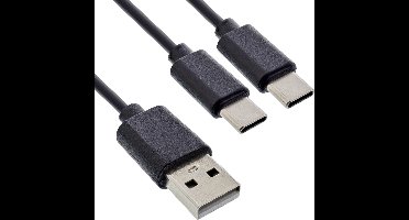 USB-A naar 2x USB-C oplaadkabel | max. 25W | zwart | 0,50 meter