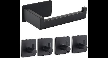 Toiletpapierhouder zonder boren en zelfklevend met 4 handdoekhaken