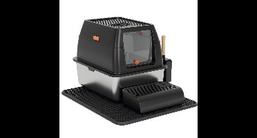 Livista RVS Kattenbak - Kattentoilet Roestvrijstaal - Incl. Kattenbakschep met Houder en Gritopvang Opstapje - 2 in 1 Open Kattenbak met Afneembare Deksel - 60x40x38cm - Zwart