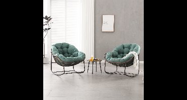 Schommelstoel voor buiten, extra grote rieten eivormige schommelstoel voor op het terras, comfortabele schommelstoel voor binnen en buiten met dik kussen, moderne loungestoel voor balkon, veranda, tuin, achtertuin, lichtgroen