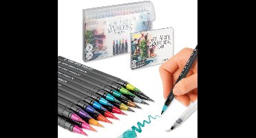 Aquarelverf Set 2in1 - Aquarel Brush Markers 20pcs & Aquarel Sketching Pad A5 - Brushpennen Waterverf - Waterbrush - Aquarel Verf Stiften - Aquarelblok A5 - Schetsboek Watercolor Papier - Creatief Tekenen & Schilderen - Joya Creative