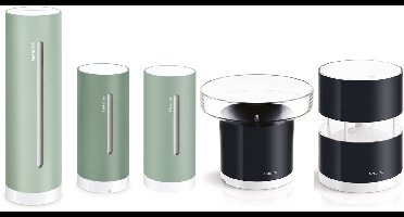 Netatmo Slim Weerstation – Weather Pack met Regenmeter, Windmeter & 2× Wandbeugel – Binnen & Buiten Weermeting – CO2 Meter & Luchtkwaliteit – Mint