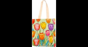 Holland Souvenir Tas - Katoen - Gekleurde Tulpen - Mint Groen