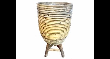 Rotan plantenmand met plastic op poten grijs 25x40cm