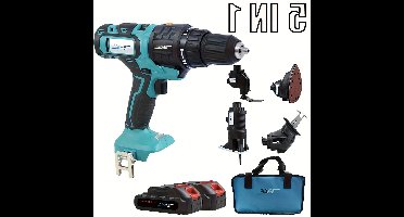 5-in-1 Accu Gereedschap – Boormachine – Reciprozaag – Decoupeerzaag – Multitool – Schuurmachine – 2x 18V 2000mAh Lithium-Ion Batterijen – Snel Wisselmechanisme