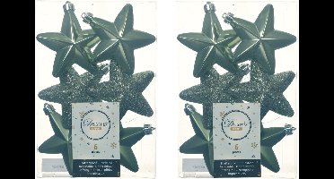 Decoris kersthanger sterren - 24x st - mosgroen - 7 cm - kunststof - kerstornamenten - kerstversiering