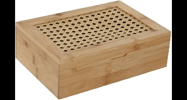 ITEM Theedoos bamboe - 6-vaks - bruin- hout - 24 x 17 x 8 cm - theezakjes opbergen