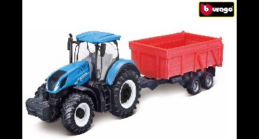 New Holland T7.315 Tractor + Tipping Trailer 10 Cm blauw/rood