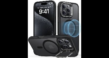 ESR Hoesje Geschikt voor Apple iPhone 16 Pro - Classic Hybrid HaloLock - Compatibel met MagSafe en ESR HaloLock - Back Cover met Standaard - Camera Kickstand - Frosted Zwart